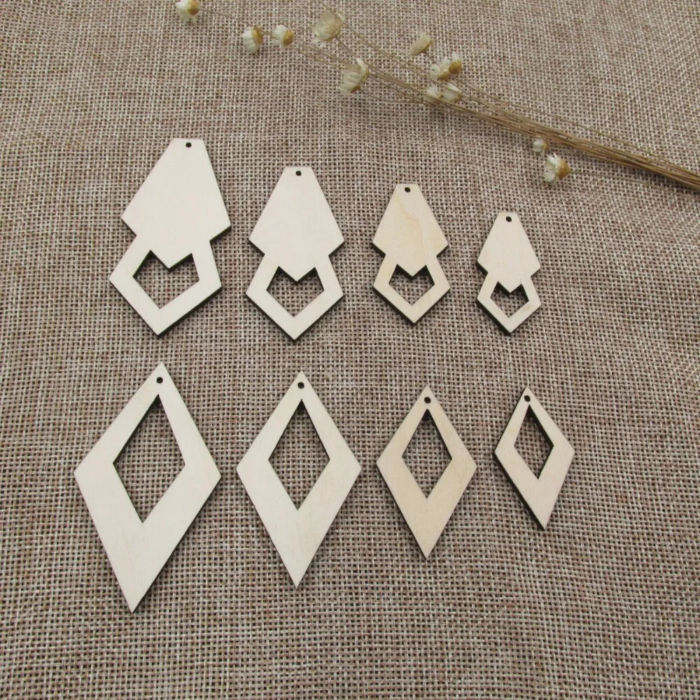 10pcs Unfinished Blank Wood Cutouts Plywood, Rhombus Shape Cutouts, DIY Jewelry Project Making