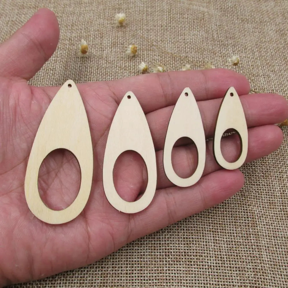 10pcs Unfinished Blank Wood Teardrop with Small Oval Sickle Shape, Cutout Plywood for DIY Dropearring, Jewelry Project, Painting Makin