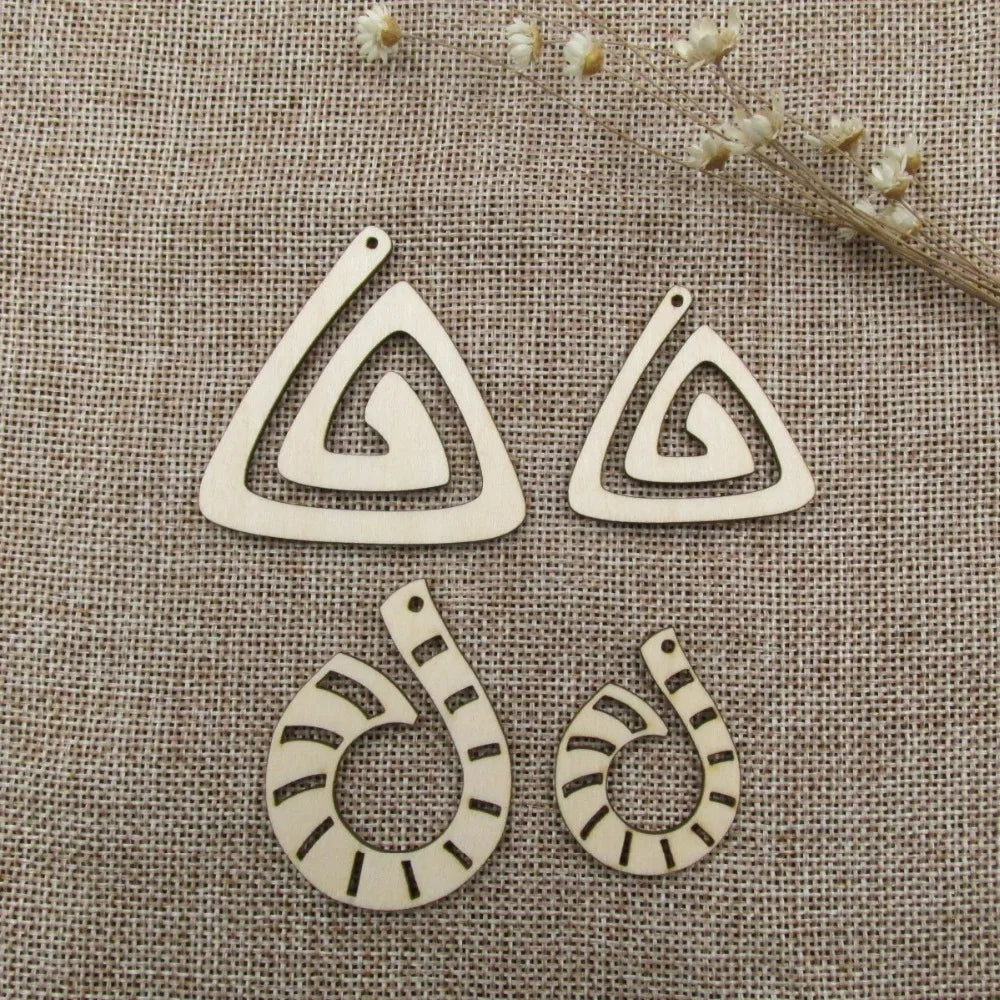 10pcs Unfinished Blank Geometric Wood Shape Cutout Wooden Charm Earring, DIY Dangle Earring, Jewelry Making Supplies