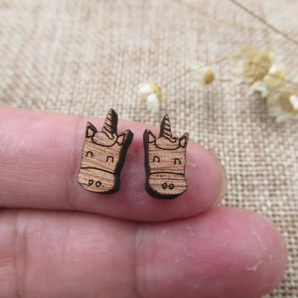 10pcs Unfinished Animal Horse Unicorn Wood Shape Cutout for Pendant Stud Earring Making, Wooden DIY Project