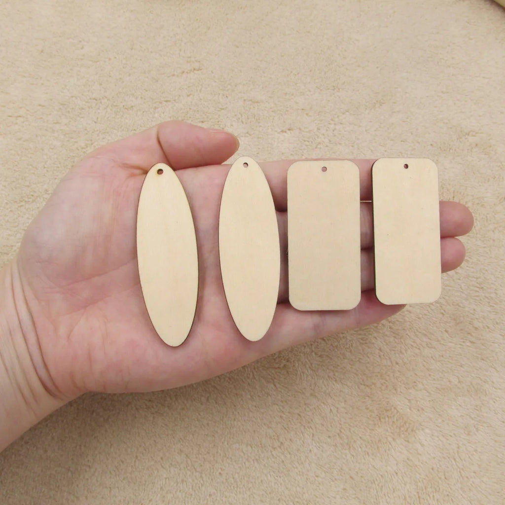 10pcs Unfinished Wooden Rectangle Earrings Blanks, Wood Ellipse Cutouts, Unfinish Plywood Oval Earrings Base, Wood Project Making