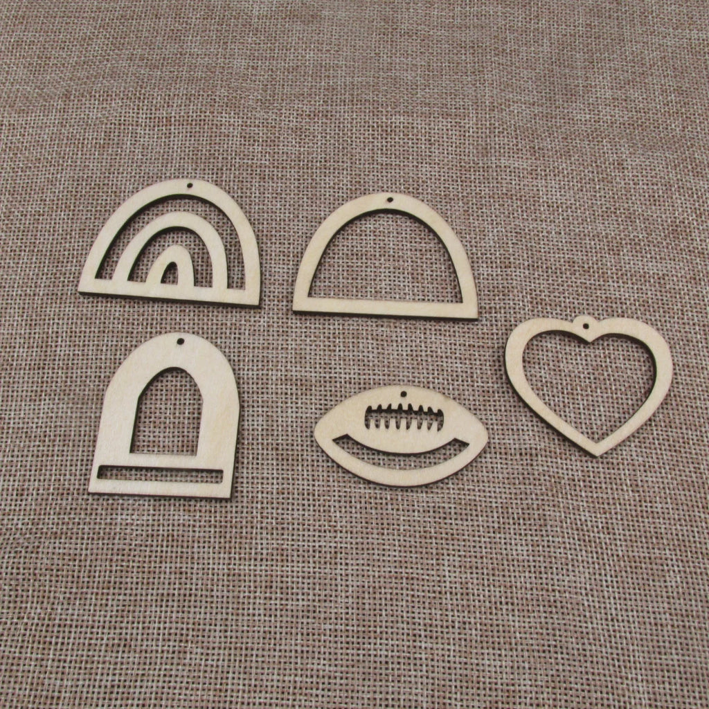 10pcs Unfinished Wood Blanks Rainbow Heart Football Window Macrame DIY Earrings Parts Findings Accessories Supplies