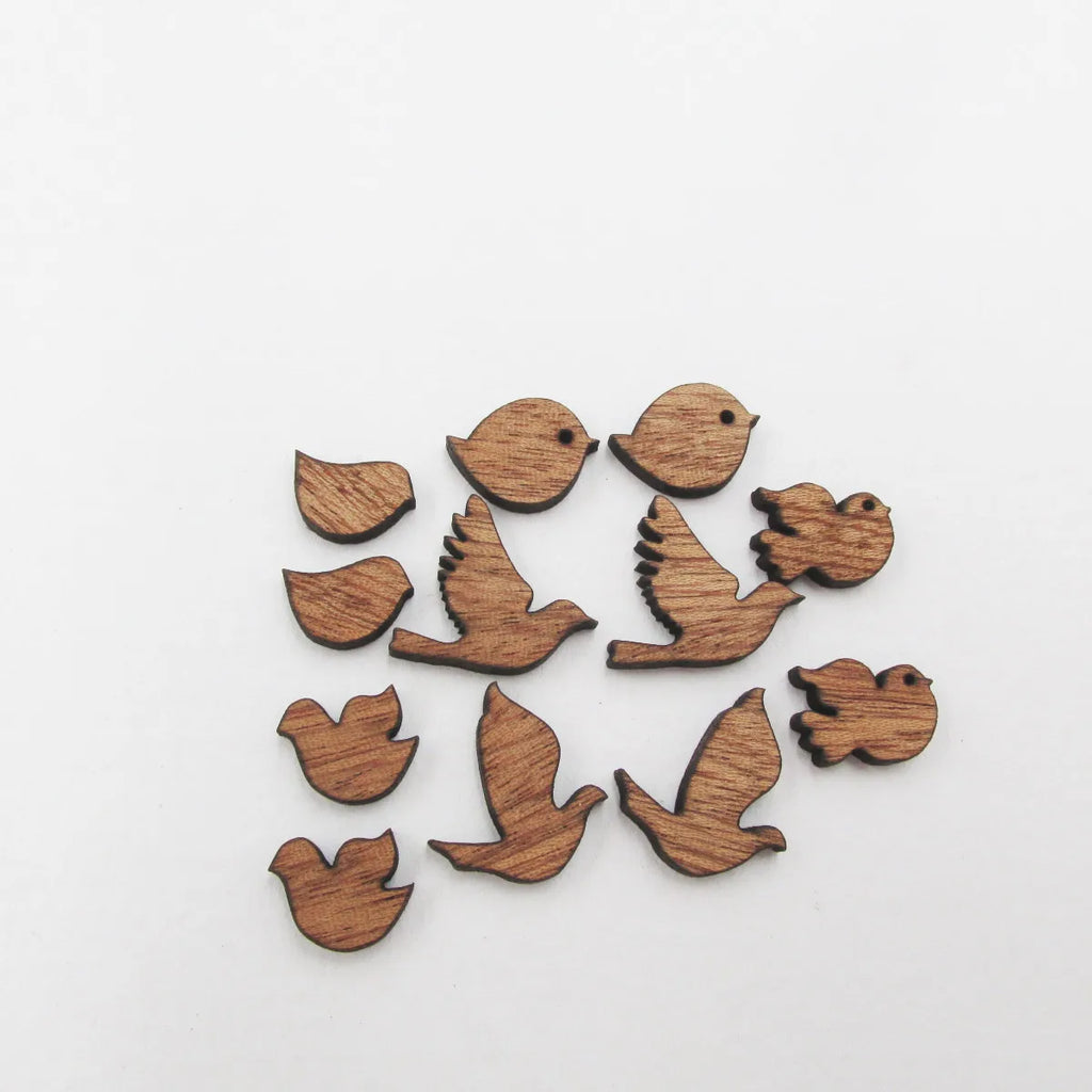 10pcs Wooden Birds Charms Cabochon, DIY Laser Cut, Jewelry Supplies, Wood Earrings, Stud