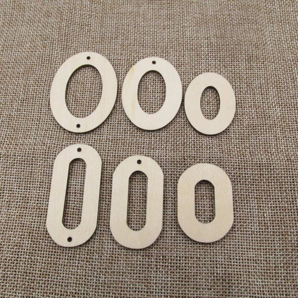 10Pcs Unfinished Oval Wooden Earrings Blanks, O U Wooden Shape, Cutouts Plywood for DIY Crafts, Jewel Base Making