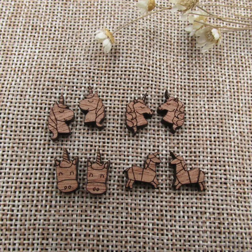 10pcs Unfinished Animal Horse Unicorn Wood Shape Cutout for Pendant Stud Earring Making, Wooden DIY Project