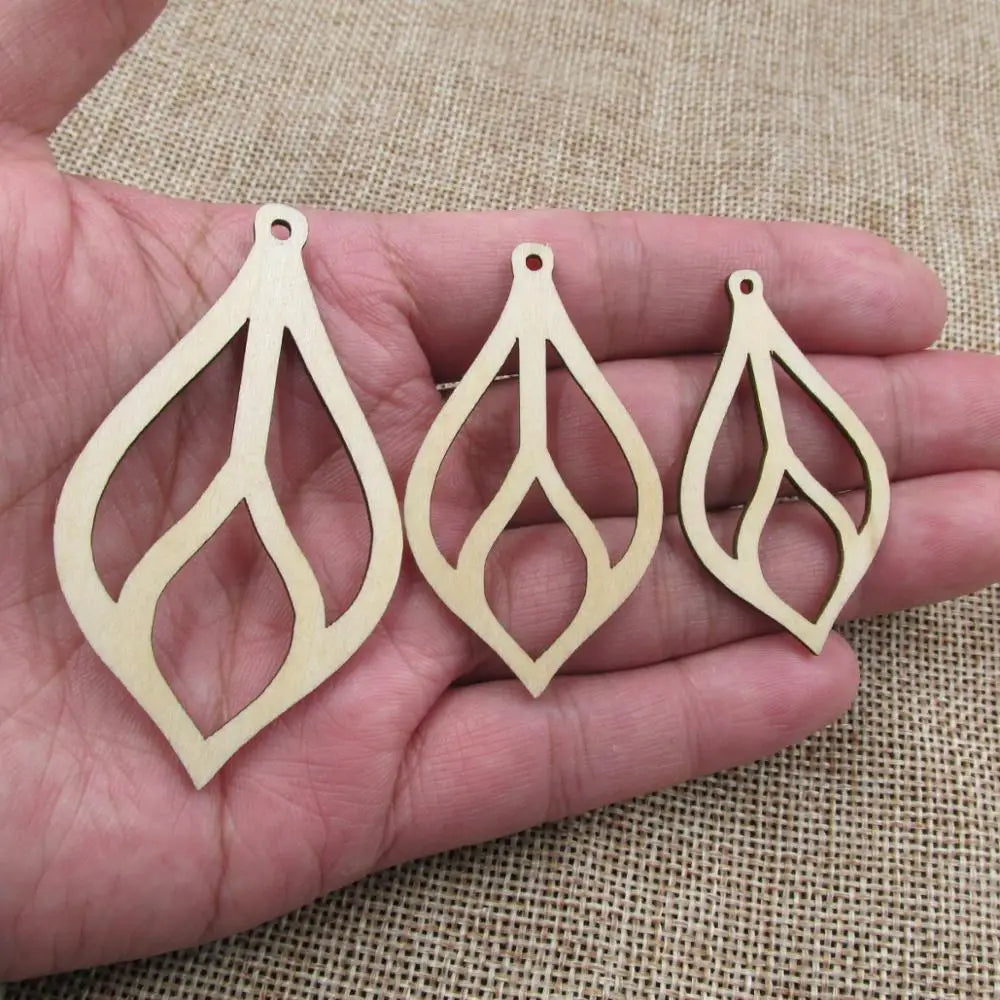 10pcs Unfinished Blank Leaf Tree Wood Pendants, Wooden Charm Earring, DIY Dangle Earring, Jewelry Making Supplies