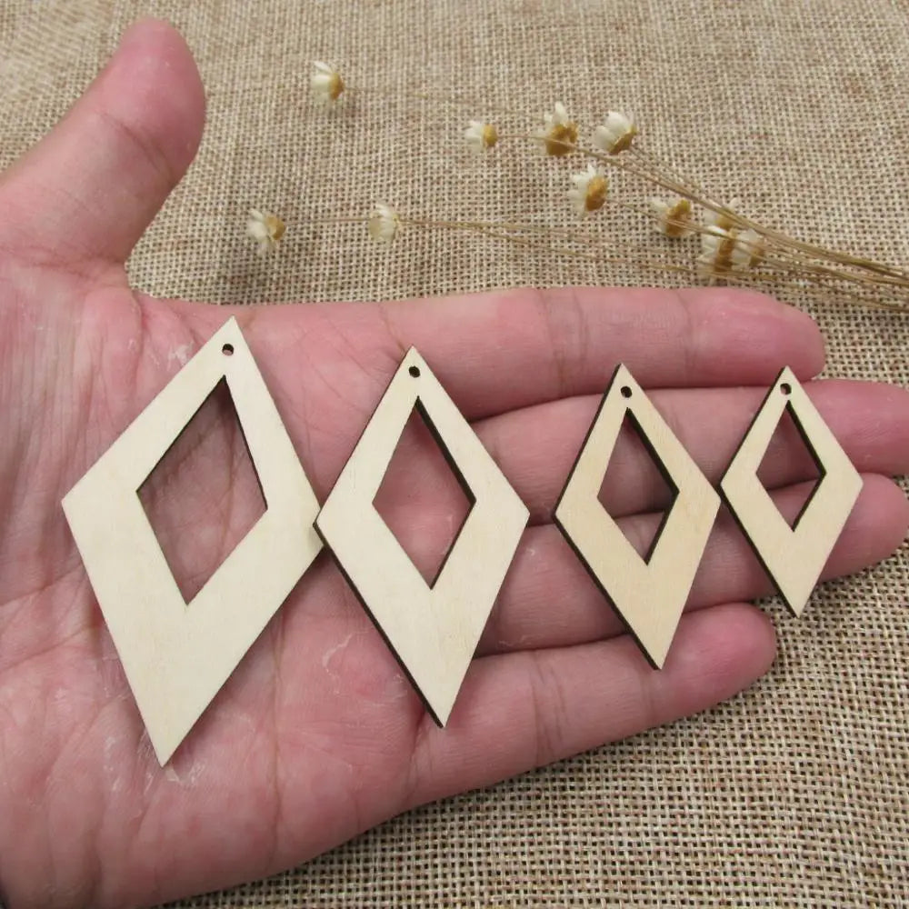 10pcs Unfinished Blank Wood Cutouts Plywood, Rhombus Shape Cutouts, DIY Jewelry Project Making