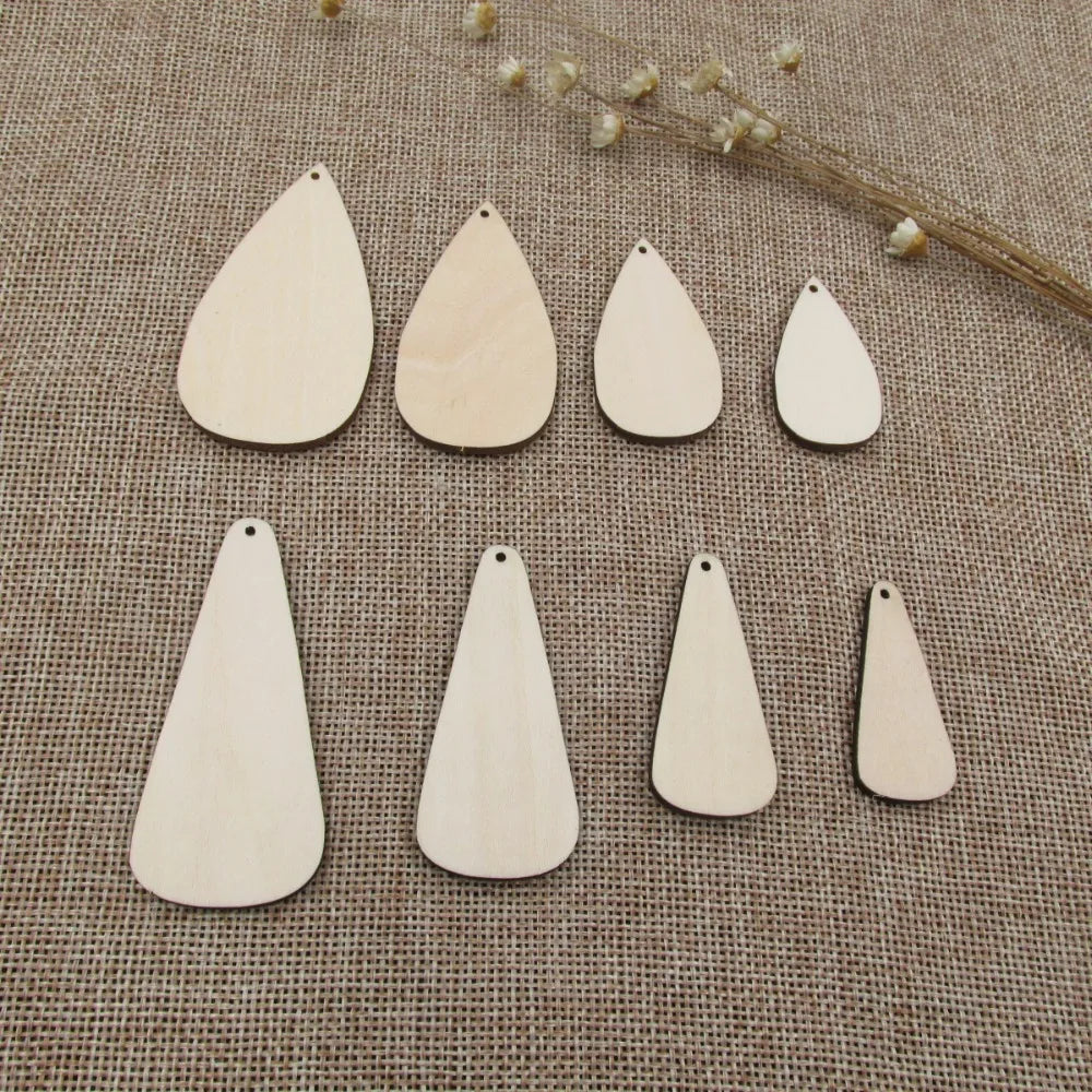 10pcs Unfinished Blank Wood Teardrop Style Shape Cutout Plywood for DIY Drop Earrings, Jewelry Project, Painting Making