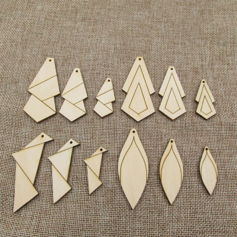 10pcs Laser Engraved Unfinished Blank Geometric Earring Bird Leaf Leaves Wood Shape Cutouts Plywood For DIY Jewerly Project Making