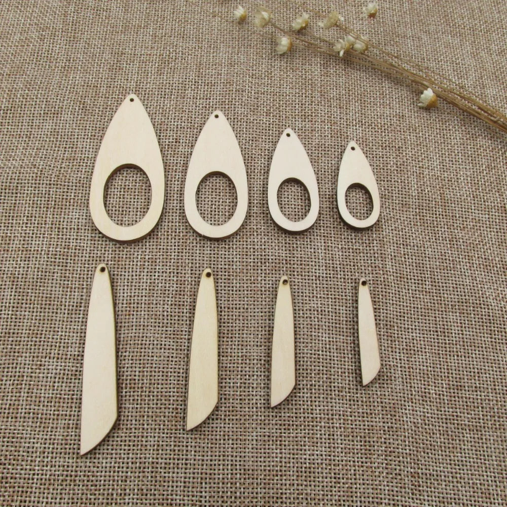 10pcs Unfinished Blank Wood Teardrop with Small Oval Sickle Shape, Cutout Plywood for DIY Dropearring, Jewelry Project, Painting Makin
