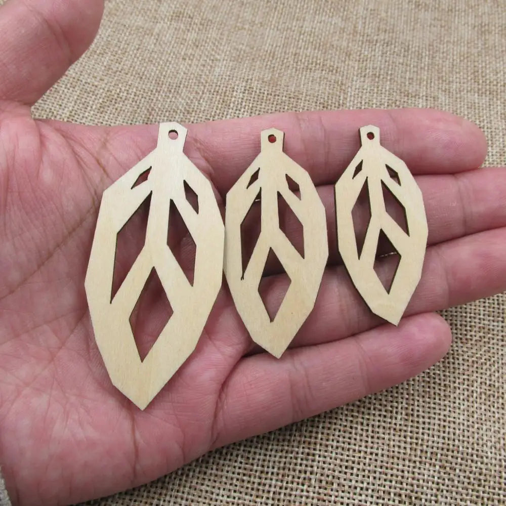 10pcs Unfinished Blank Leaf Tree Wood Pendants, Wooden Charm Earring, DIY Dangle Earring, Jewelry Making Supplies