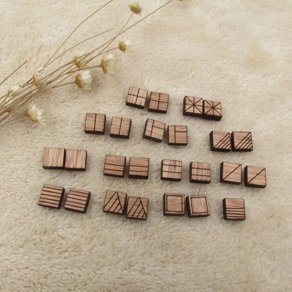 10pcs Unfinished Blank Wooden Geometric Square Shapes, DIY Wood Crafts Stud Earrings, Jewelry Making