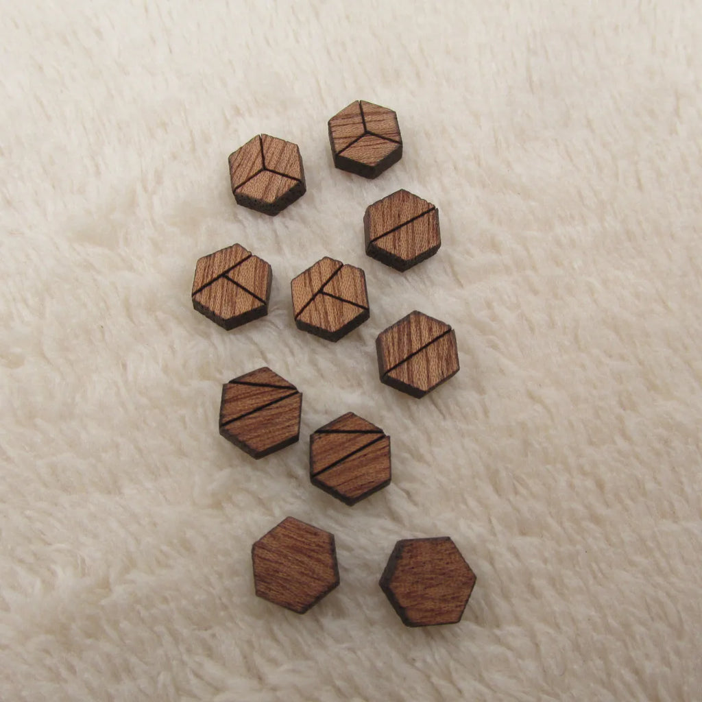 10pcs Unfinished Laser Cut Natural Wood Stud Earrings, DIY Blanks, Jewelry Accessories, Wood Hexagon Shapes
