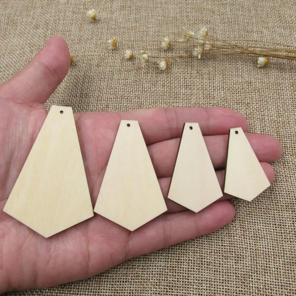 10pcs Unfinished Blank Wood Geometric Diamond Shape Cutout Plywood, DIY Jewelry Project, Painting