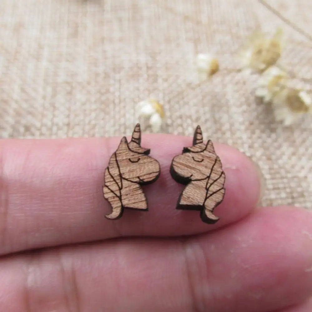 10pcs Unfinished Animal Horse Unicorn Wood Shape Cutout for Pendant Stud Earring Making, Wooden DIY Project