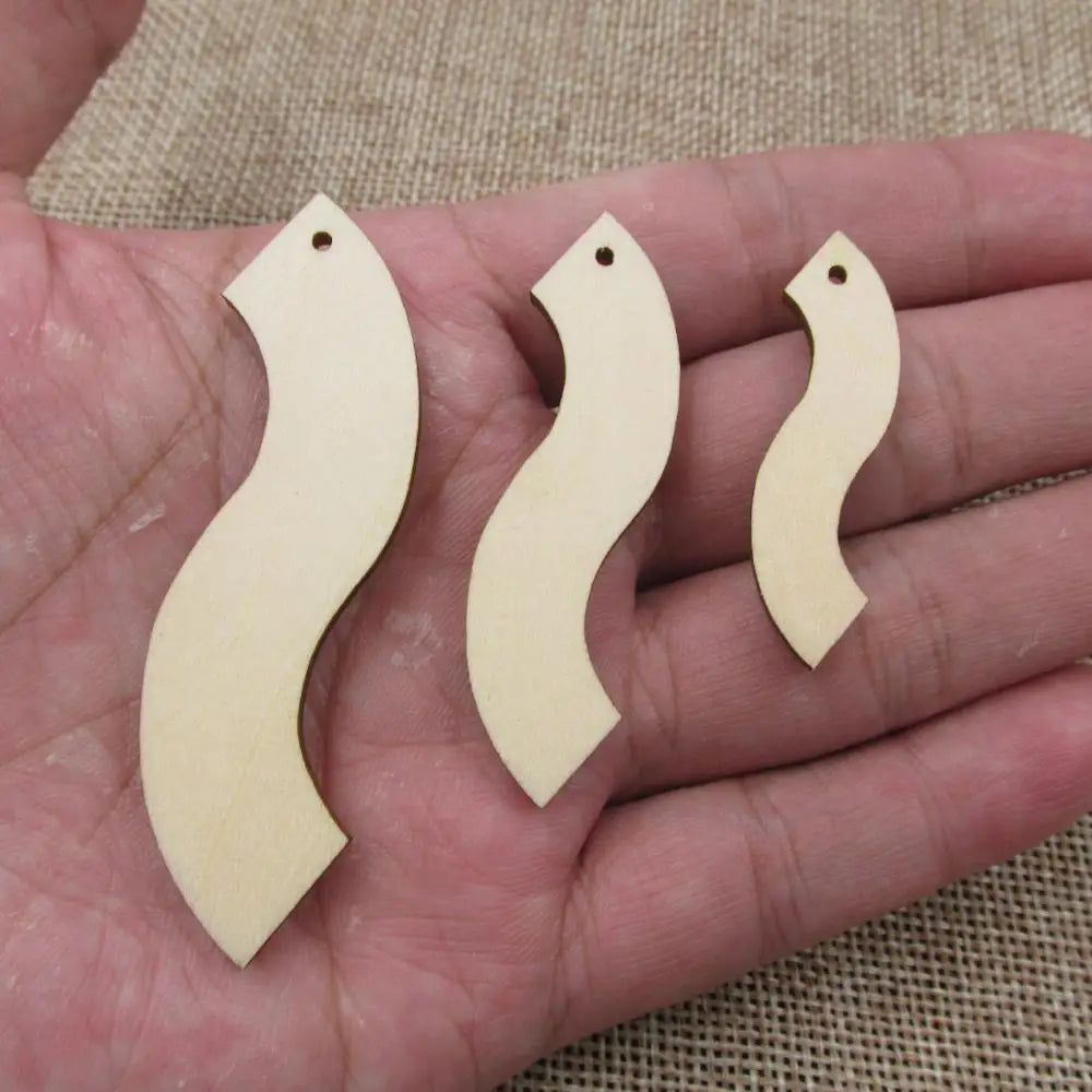 10pcs Unfinished Blank Wood Wave Rectangle Shape Cutouts Plywood for DIY Jewelry Project Making