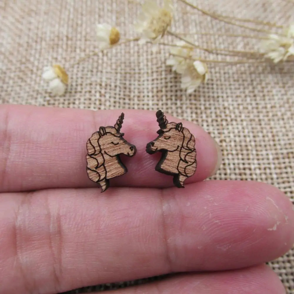 10pcs Unfinished Animal Horse Unicorn Wood Shape Cutout for Pendant Stud Earring Making, Wooden DIY Project