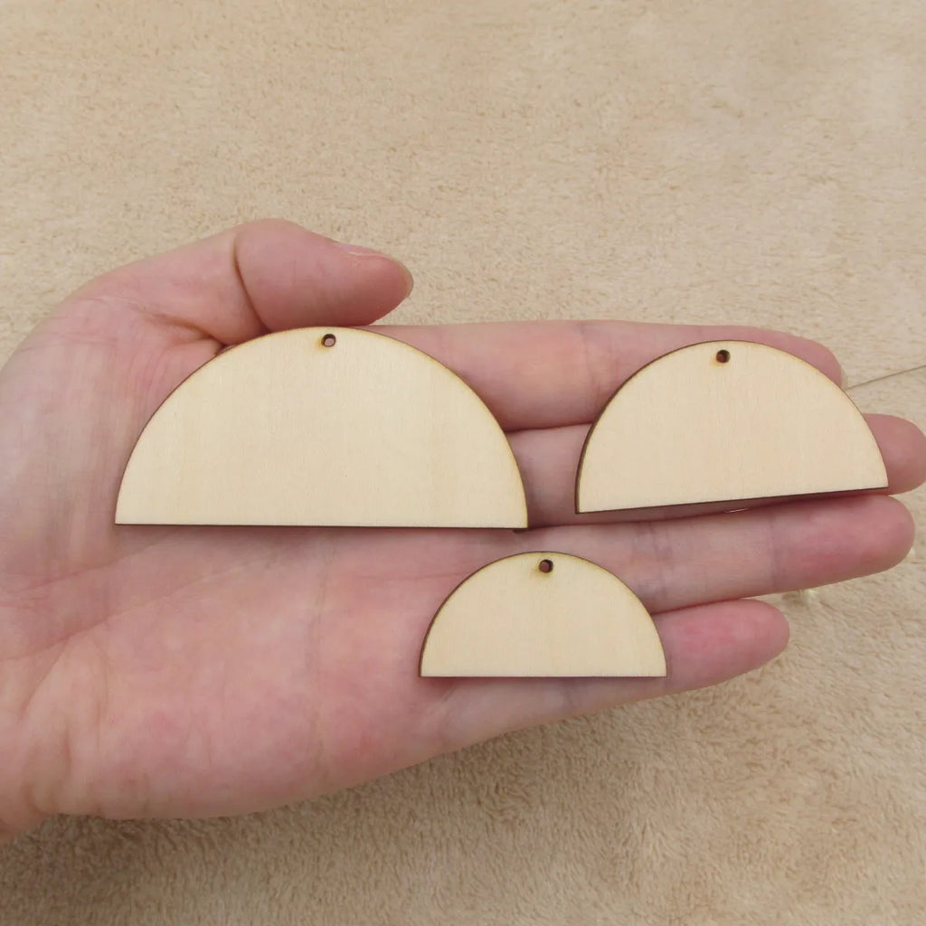10pcs Unfinished Wooden Half Circle Shape Blanks, Unfinish Wood, Half Moon Beads for Jewelry Making, DIY, 1.5 "-2.5"
