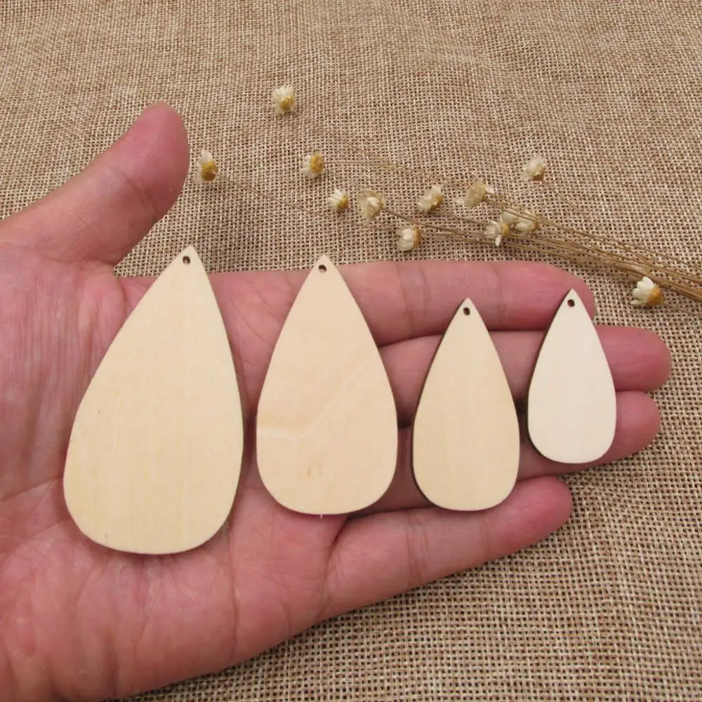10pcs Unfinished Blank Wood Teardrop Style Shape Cutout Plywood for DIY Drop Earrings, Jewelry Project, Painting Making