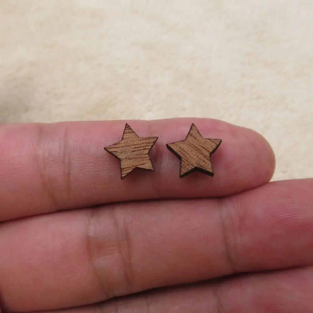 Unfinished Solid Wooden Star Design Style Stud Earrings, DIY Wood Crafts, Handmade Jewelry