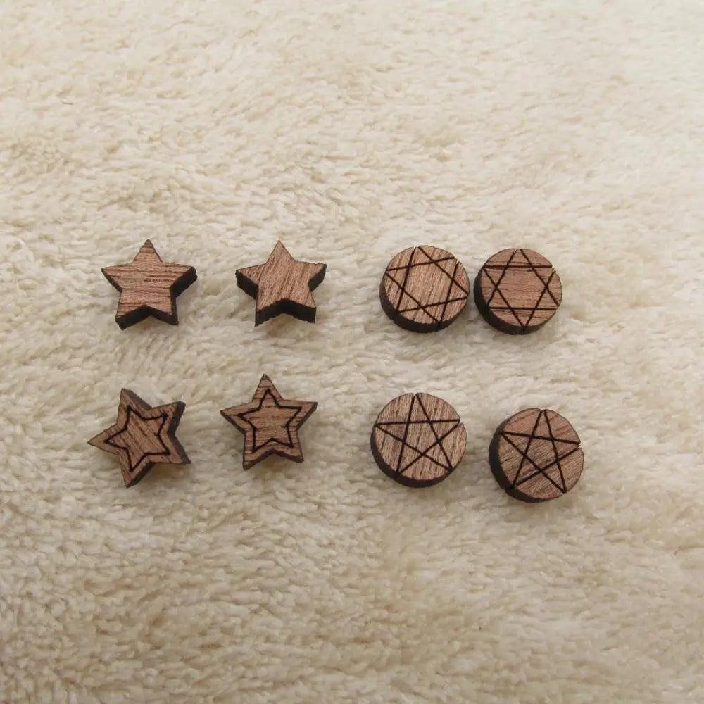 Unfinished Solid Wooden Star Design Style Stud Earrings, DIY Wood Crafts, Handmade Jewelry