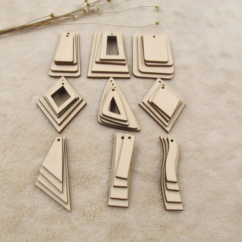 10pcs Unfinished Geometric Wooden Earrings Blank Plywood Pendants Dangle Earring Wood Charms For DIY Craft Jewelry Making