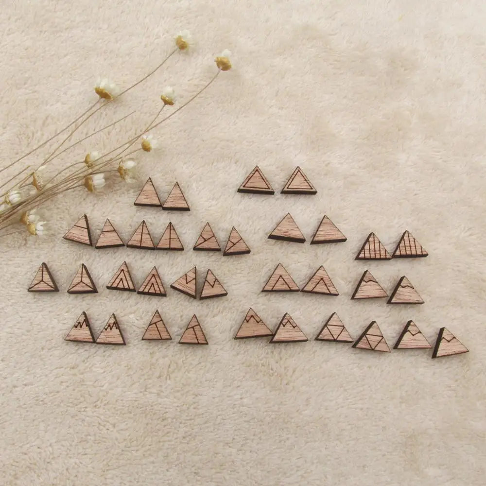 10pcs Unfinished Blank Wooden Geometric Triangular Mountain Shapes, DIY Wood Crafts Stud Earrings, Jewelry Making