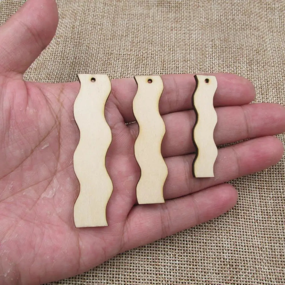 10pcs Unfinished Blank Wood Wave Rectangle Shape Cutouts Plywood for DIY Jewelry Project Making