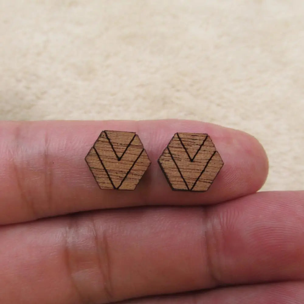 Laser Cut Unfinished Wooden Geometric Hexagon Circle Earrings, Chevro Shapes for DIY, Wood Crafts Stud Earrings, Jewelry Making