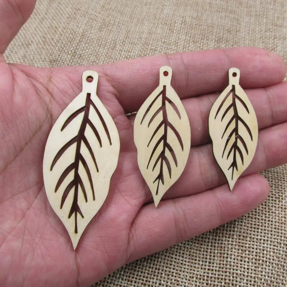 10pcs Unfinished Blank Leaf Tree Wood Pendants, Wooden Charm Earring, DIY Dangle Earring, Jewelry Making Supplies