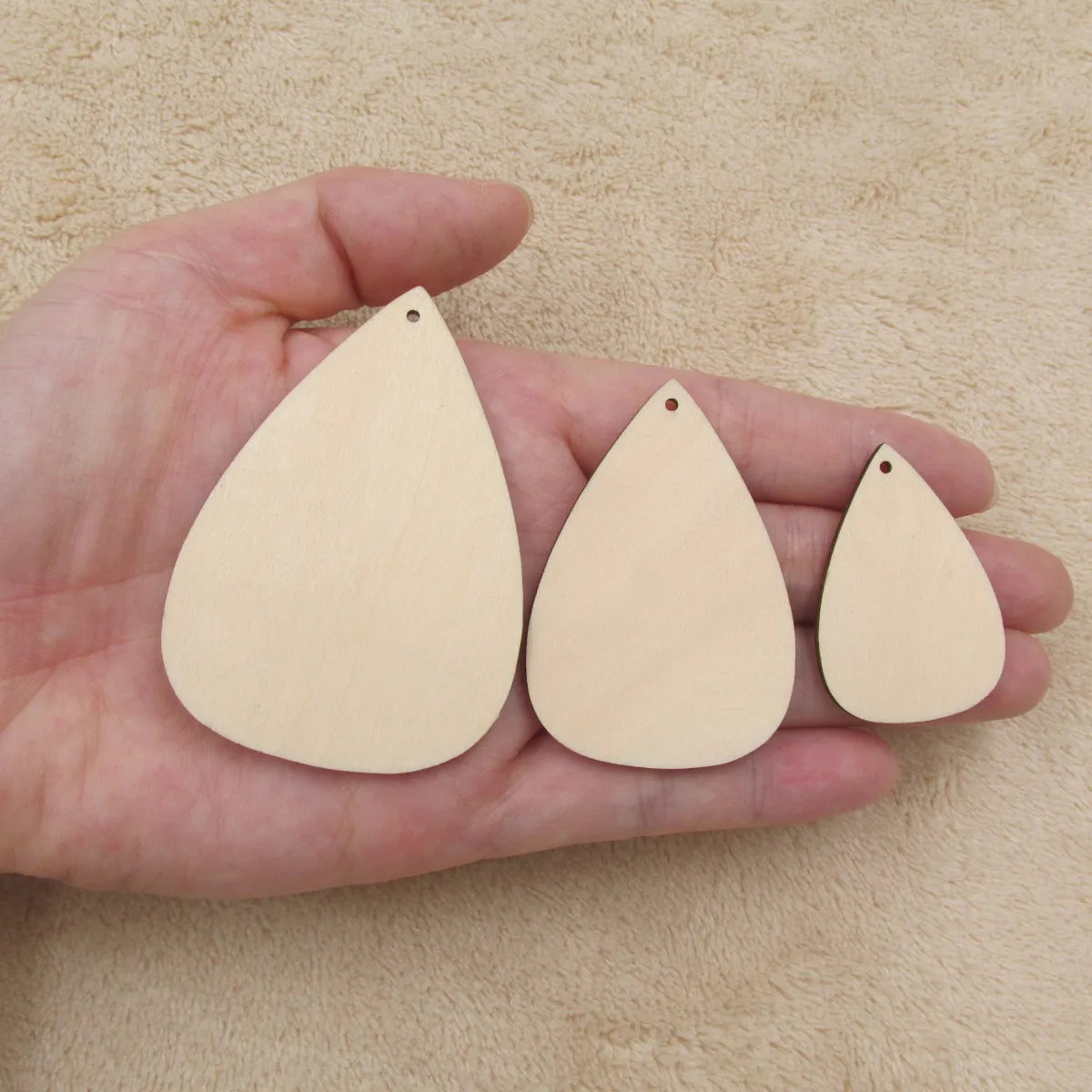 10pcs Unfinished Waterdrop Shapes Plywood, Wood Cutouts, Crafts for Earrings, Jewelry DIY Project
