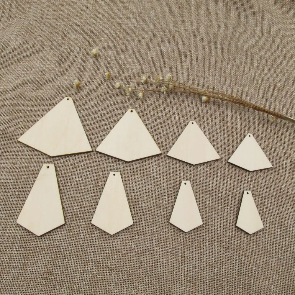 10pcs Unfinished Blank Wood Geometric Diamond Shape Cutout Plywood, DIY Jewelry Project, Painting