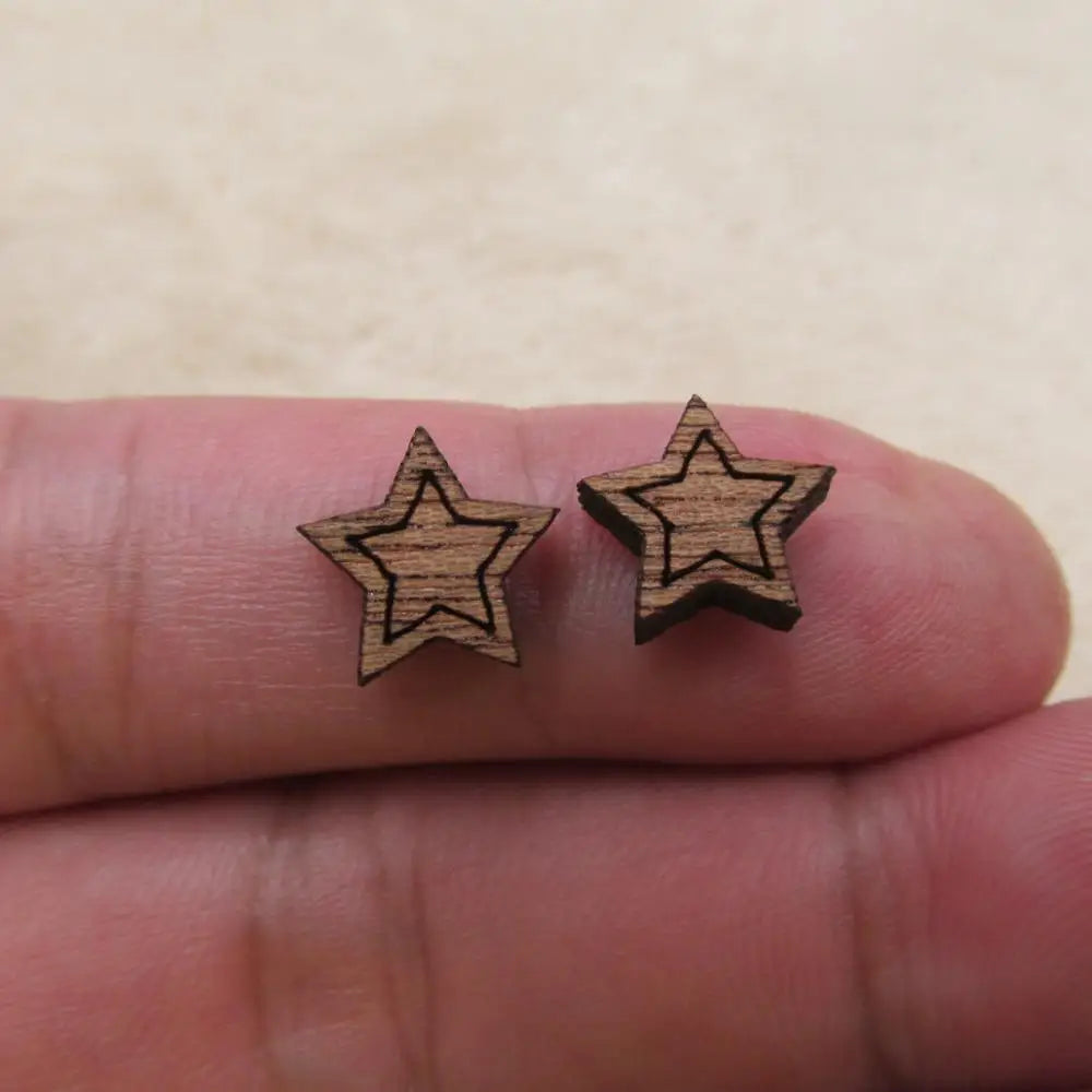 Unfinished Solid Wooden Star Design Style Stud Earrings, DIY Wood Crafts, Handmade Jewelry