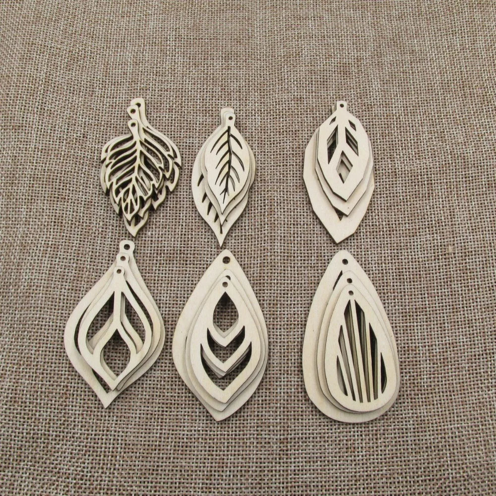 10pcs Unfinished Blank Leaf Tree Wood Pendants, Wooden Charm Earring, DIY Dangle Earring, Jewelry Making Supplies