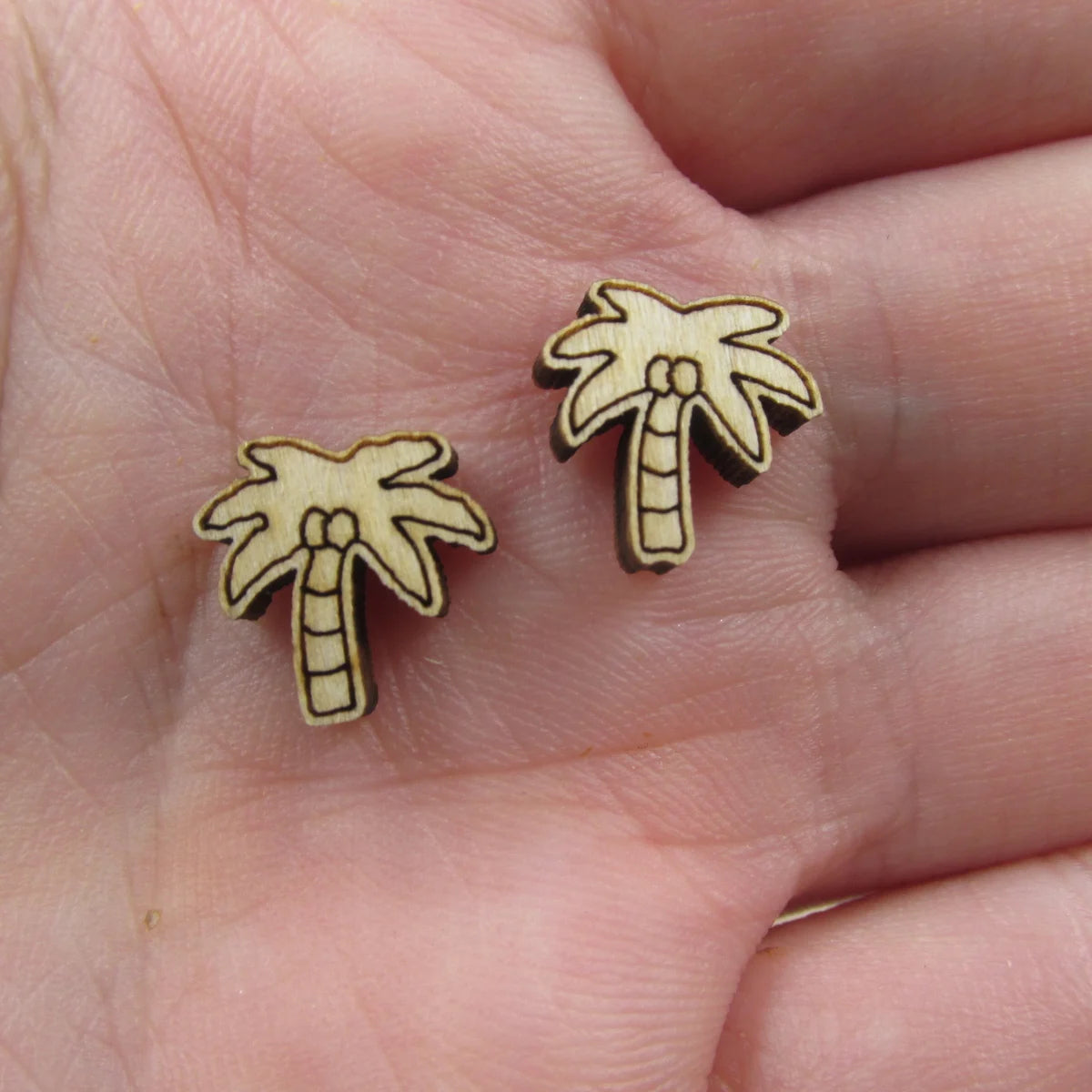 10pcs Unfinished Blank Tiny Palm Tree Summer Beach Shape Mini Wood Stud Earring Post Cabochon Charms