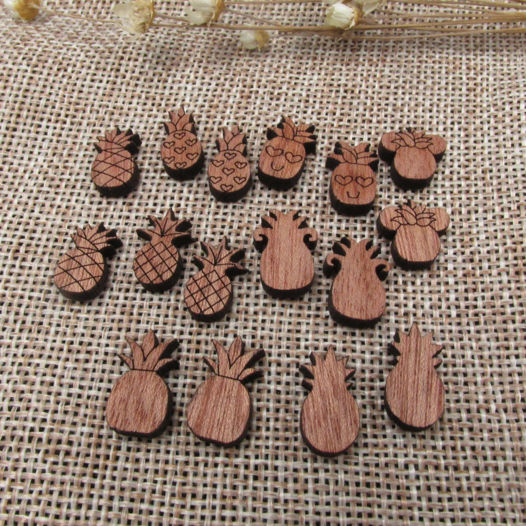 5 Pairs Unfinished Laser Engraved Wood Cabochon Shape Plants Pinapple Charms Wooden Jewerly Earrings Suppliers