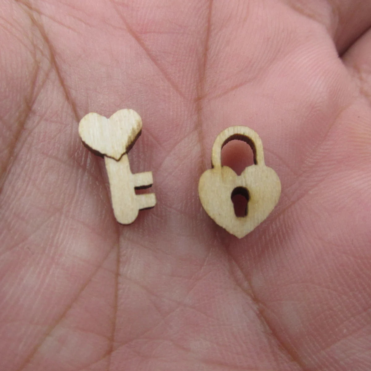 5 Pair Unfinished Blank Wood Cabochon Valentines Day Post Cherry Love Lock and Key Ladies Earrings Stud Jewerly Findings