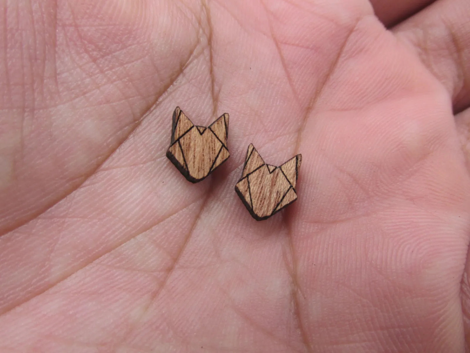 5pair Geometric Origami Unfinished BlankWooden Animal Fox Charm Wood Cabochon Foxes Pendant For DIY Earring Stud Supplies