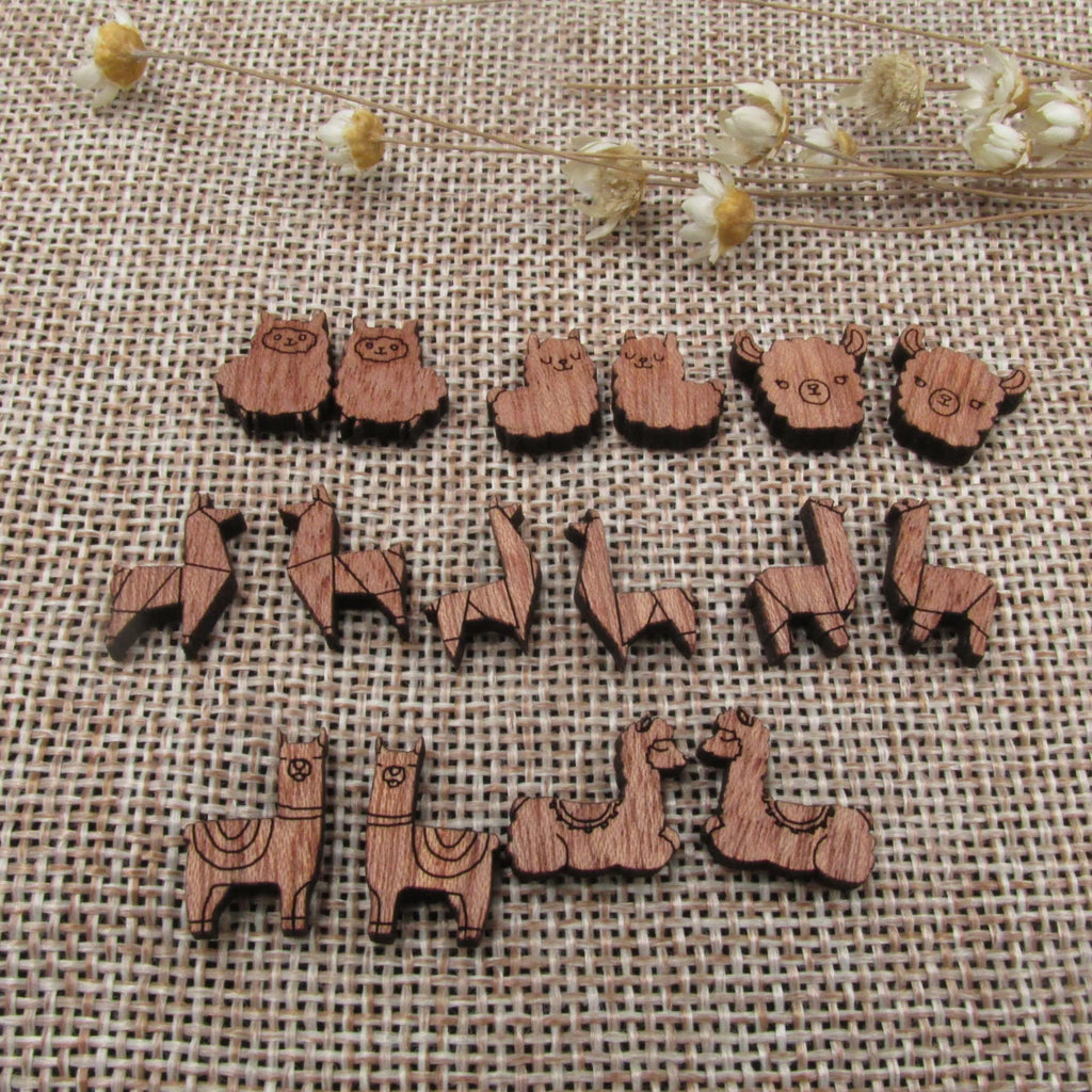5 Pair Unfinished Blank Wild Animal Wooden Llama Alpaca Cabochon Charms Wood Shape Cutouts For DIY Craft  Earring Stud