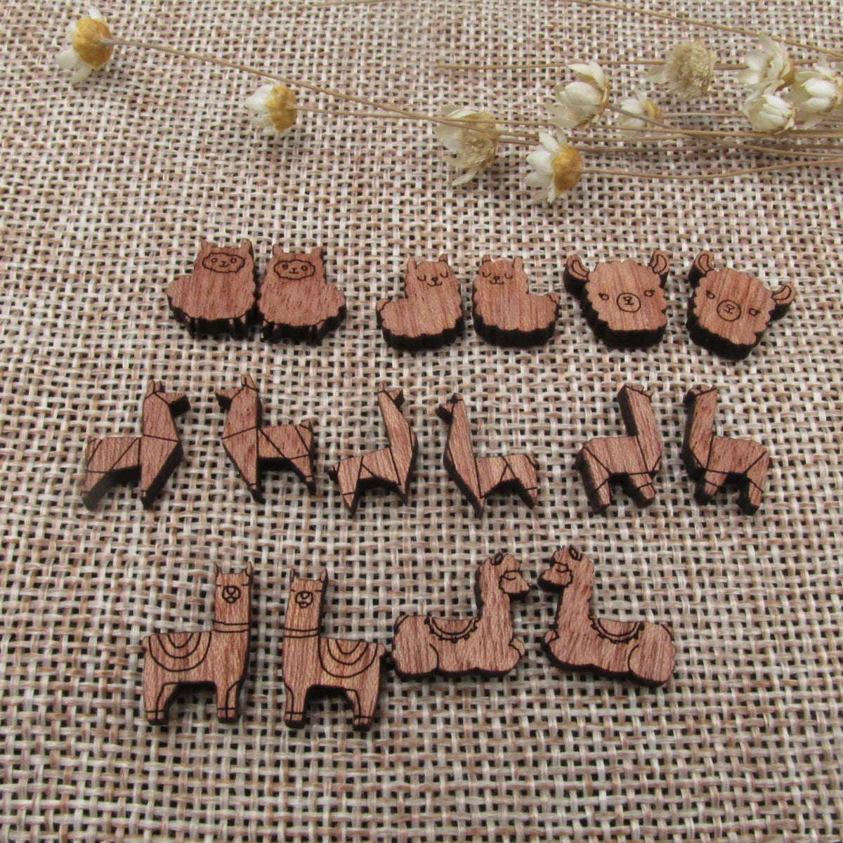 5 Pair Unfinished Blank Wild Animal Wooden Llama Alpaca Cabochon Charms Wood Shape Cutouts For DIY Craft  Earring Stud