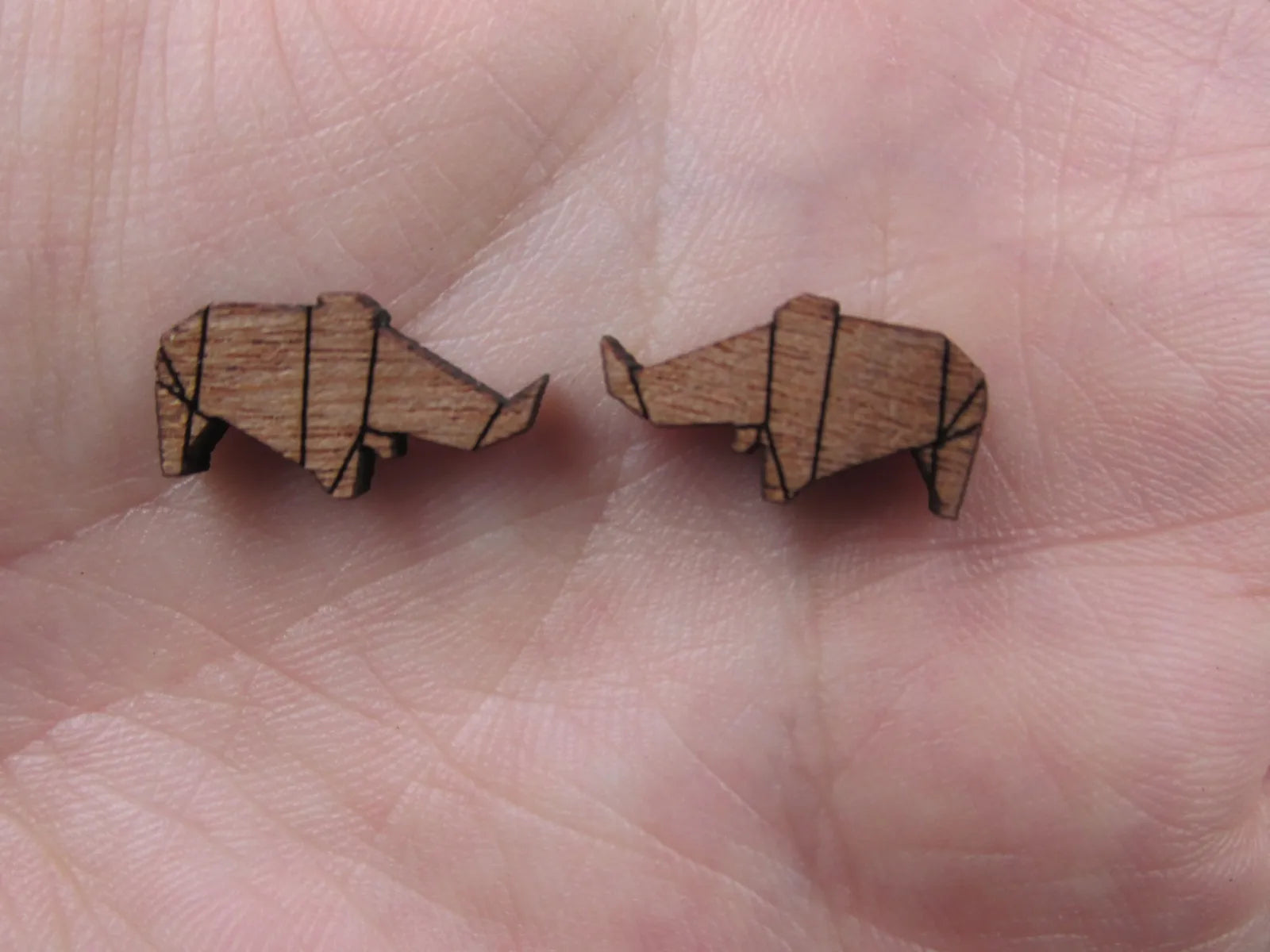 5 Pair Unfinished Woodland Blank Wild Animal Wooden Rhino Cabochon Charms Wood Shape Cutouts For DIY Craft  Earring Stud