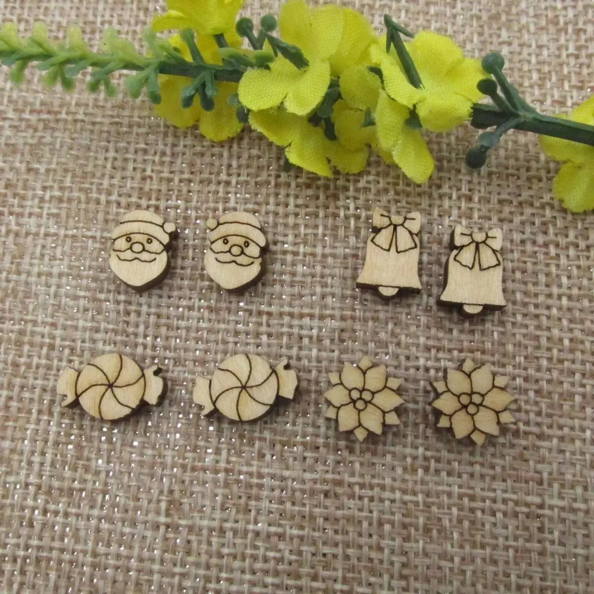 5 Pair Unfinished Blank Christmas Wooden Santa Cabochon Peppermint Candy Poinsettia Post Christmas Bell Wood Earrings Stud