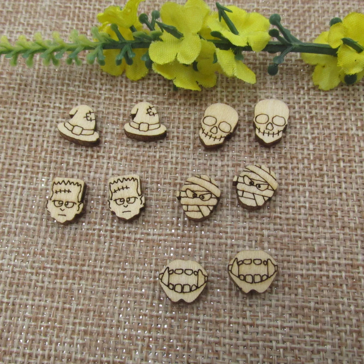 5 Pair Unfinished Blank Wooden Halloween Monster Kull Mummy Cabochon Fang Mouth Post Witch Hat Wood Earrings Stud