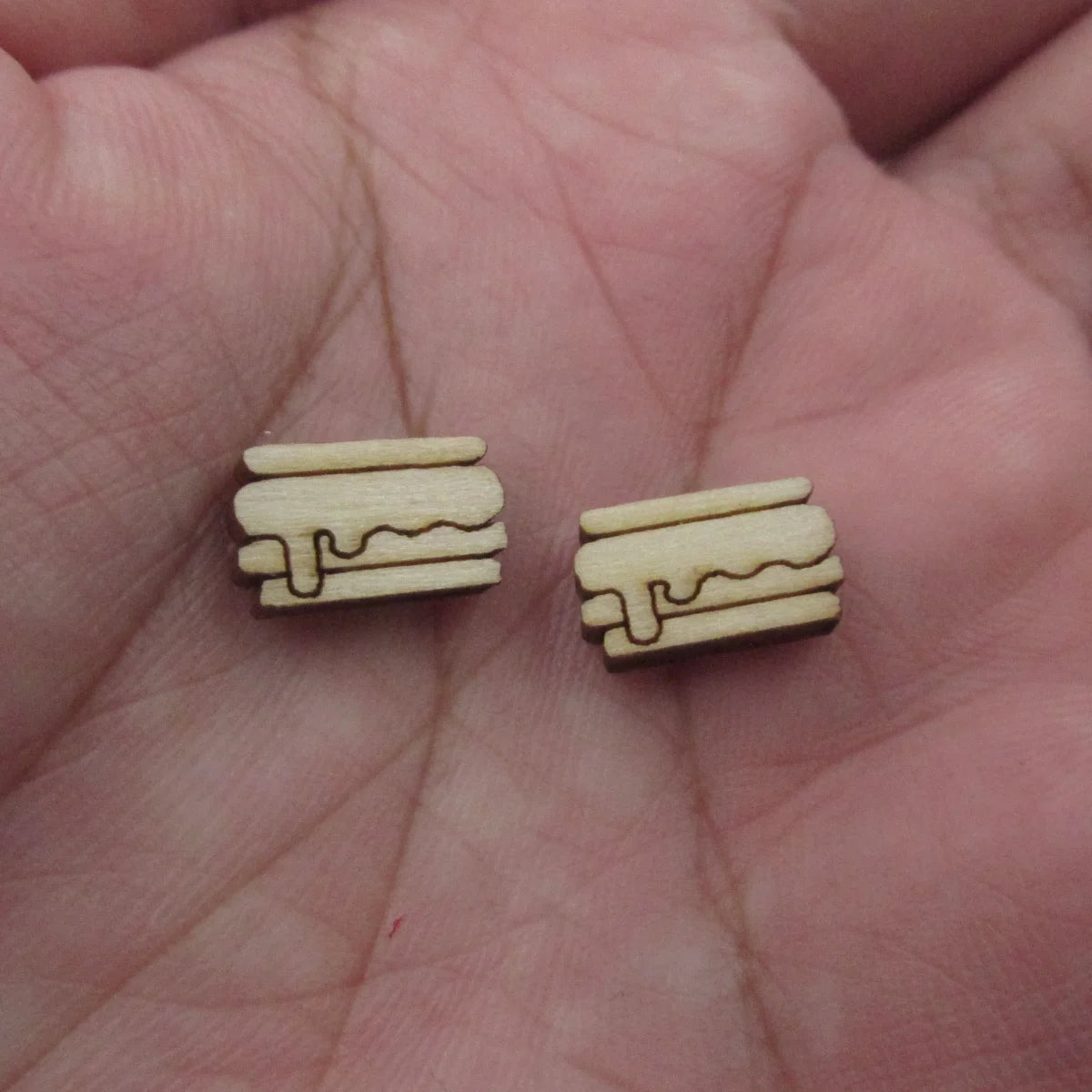 5 Pair Unfinished Blank Wooden Food Hot Dog Hamburger Cabochon S'mores Post Chocolate Bar Wood Pie Slice Earrings Stud