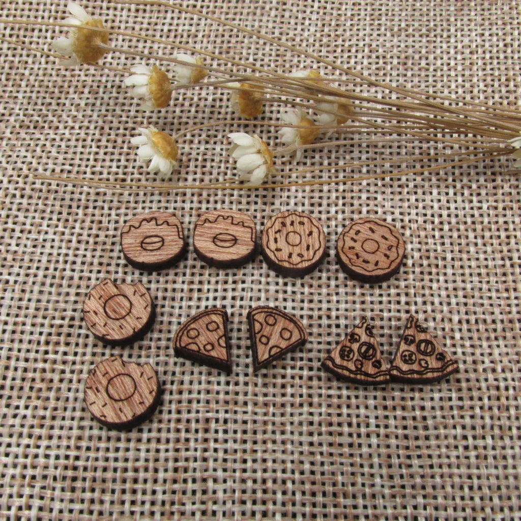 5 Pair Unfinished Blank Laser Cut Foods Wood Cabochon Pizza Donut Wooden Shape Charms Pendant For DIY Jewerly Earrings Suppliers