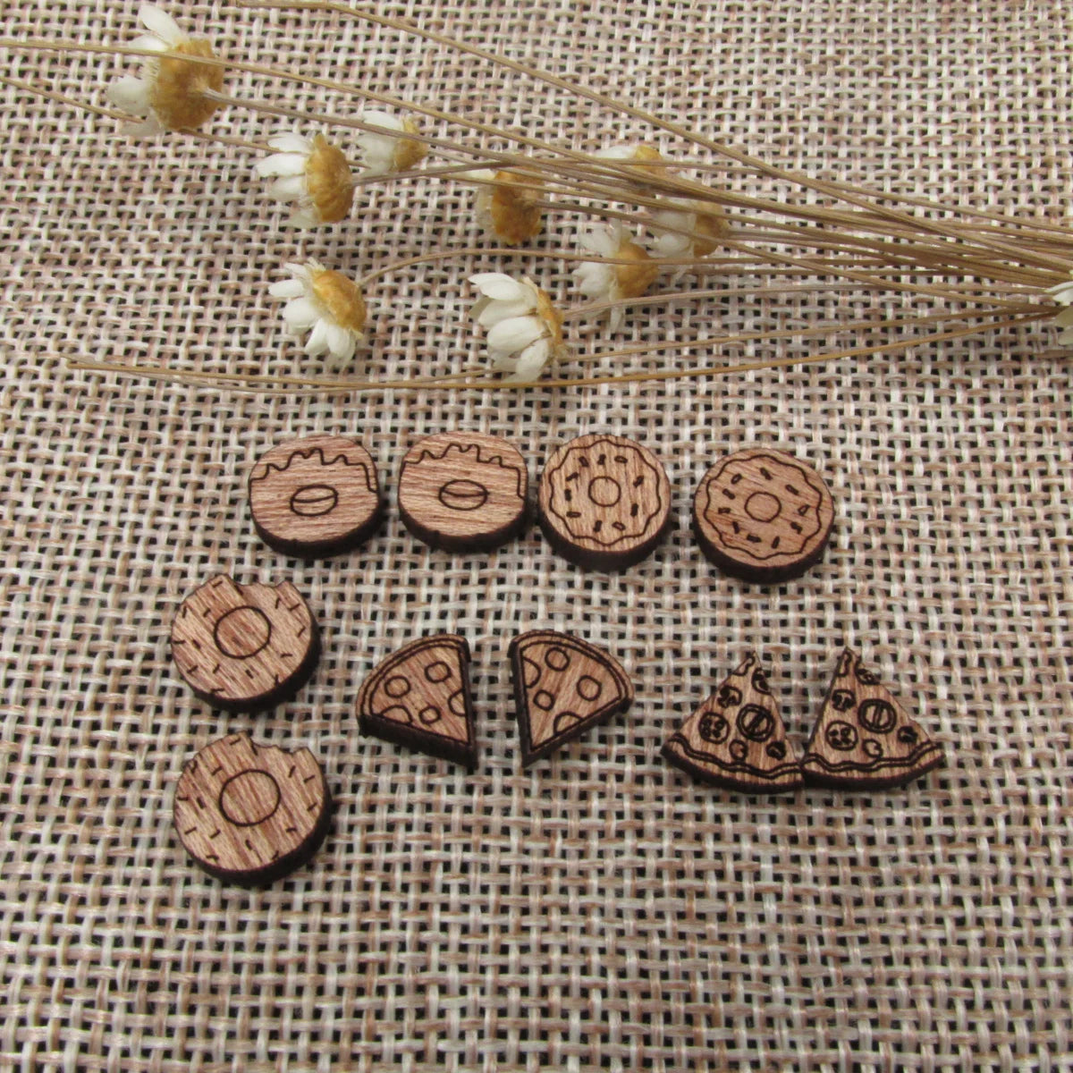 5 Pair Unfinished Blank Laser Cut Foods Wood Cabochon Pizza Donut Wooden Shape Charms Pendant For DIY Jewerly Earrings Suppliers