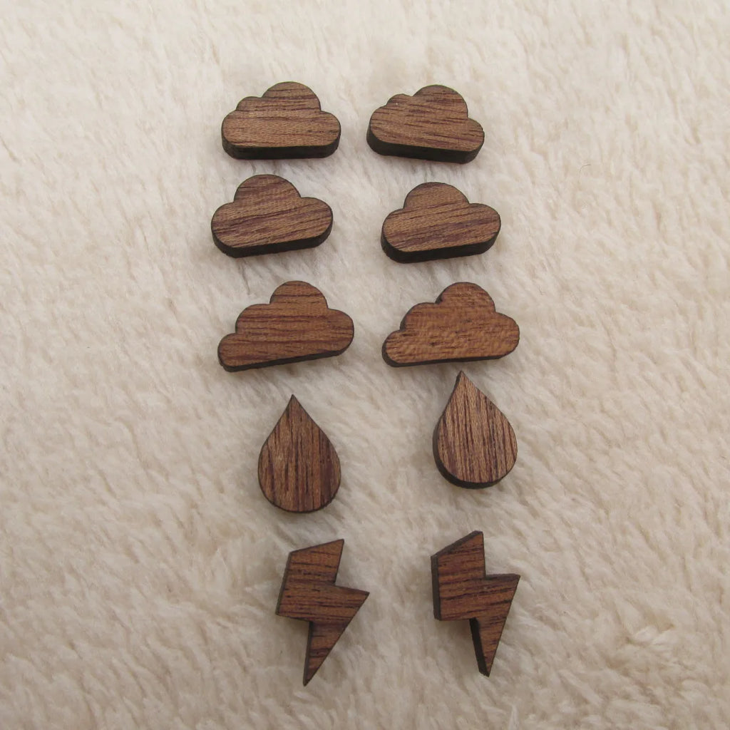 Tiny Wood Lightning Cloud Raindrop Cabochon Accessories Unfinished Blank Wooden Charms For  Earring Stud Making