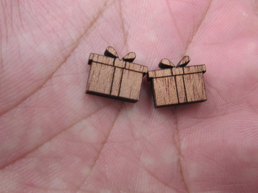 5 Pair Unfinished MINI Wood Cabochon Christmas Present Gift Box Wooden Cutout Shapes For Paint  DIY Stud Earrings Supplies