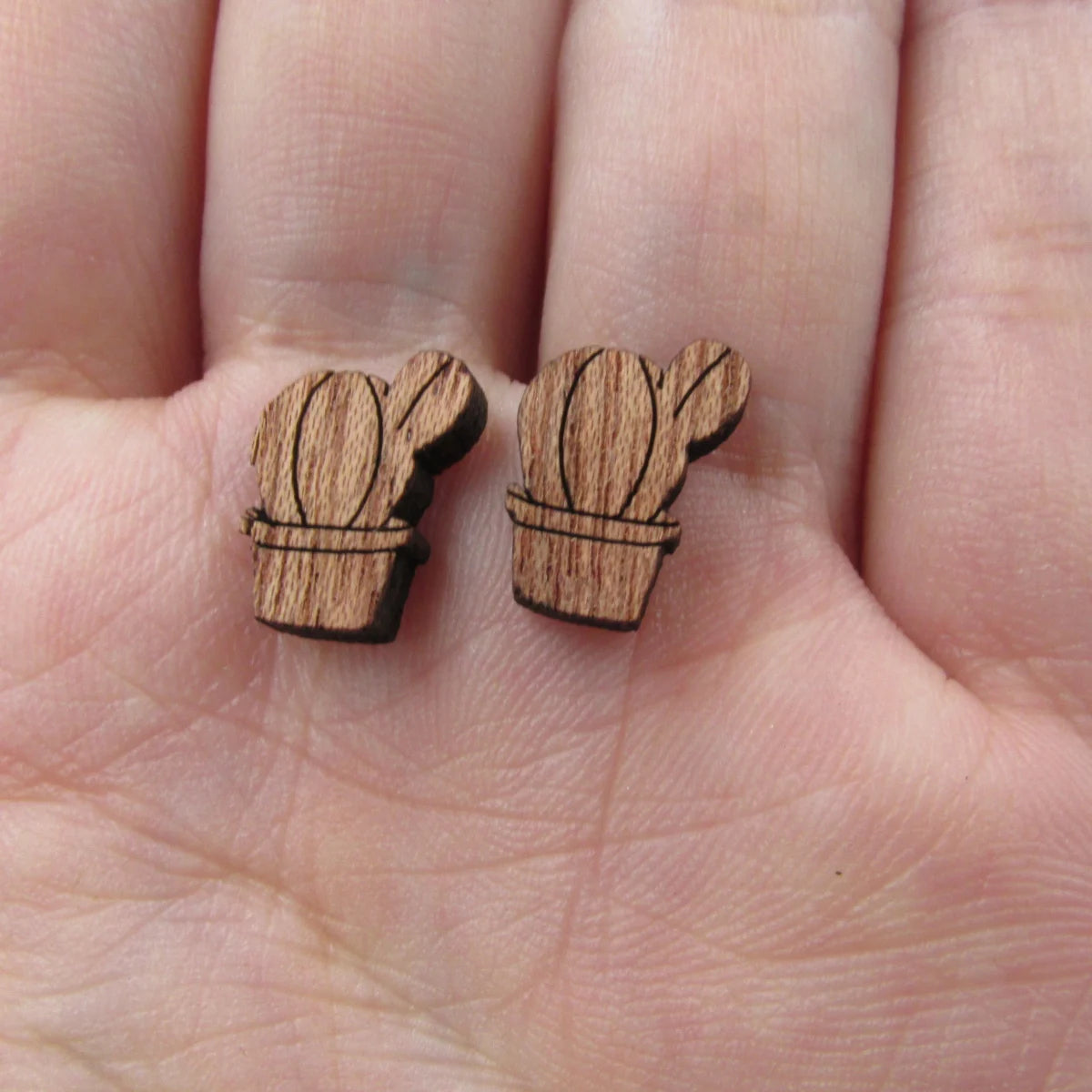 5 Pairs Unfinished Laser Engraved Wood Cabochon Shape Plants Cactus Charms Wooden Cutout Jewerly Earrings Suppliers