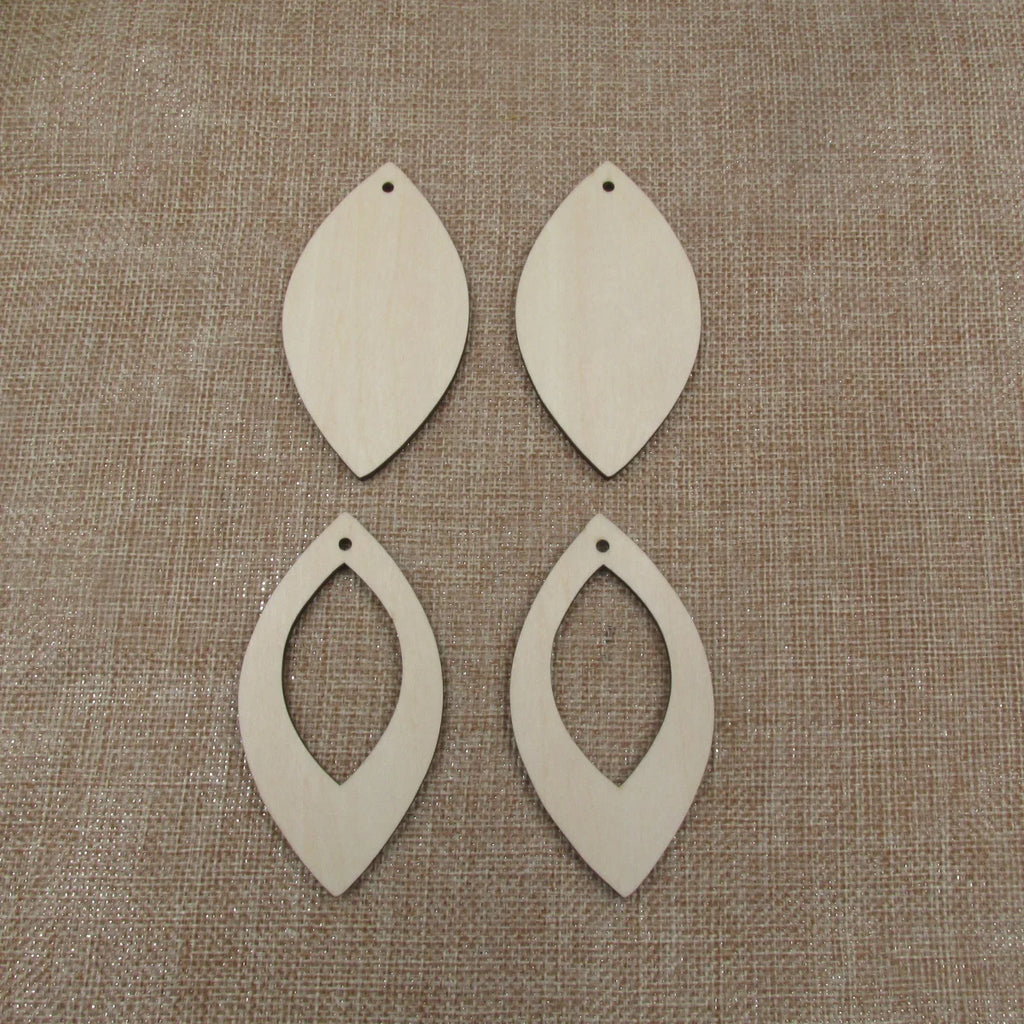 10pcs All Size DIY Unfinished Laser Cut Wood Earrings Blanks Geometric Wide Hollow Pointed Teardrop Shape For Jewelry